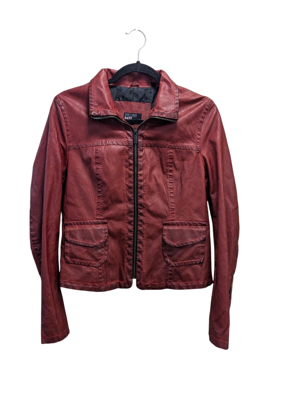 William Rast Distressed Burgundy Faux  Leather Zip Jacket Size M